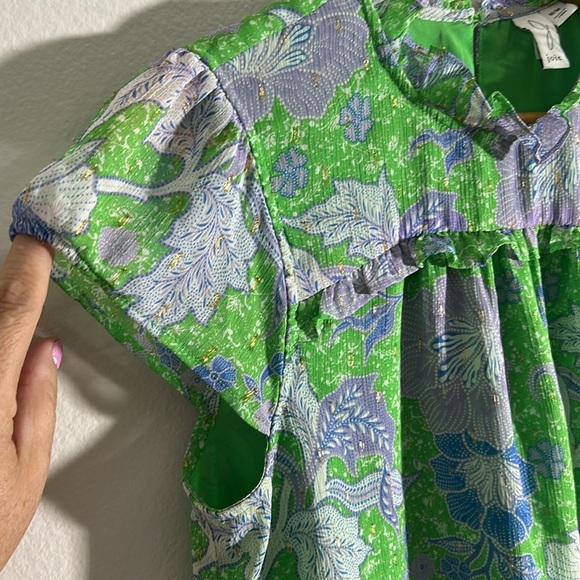 Joie Floral Green and Blue Top - Picture 4 of 7